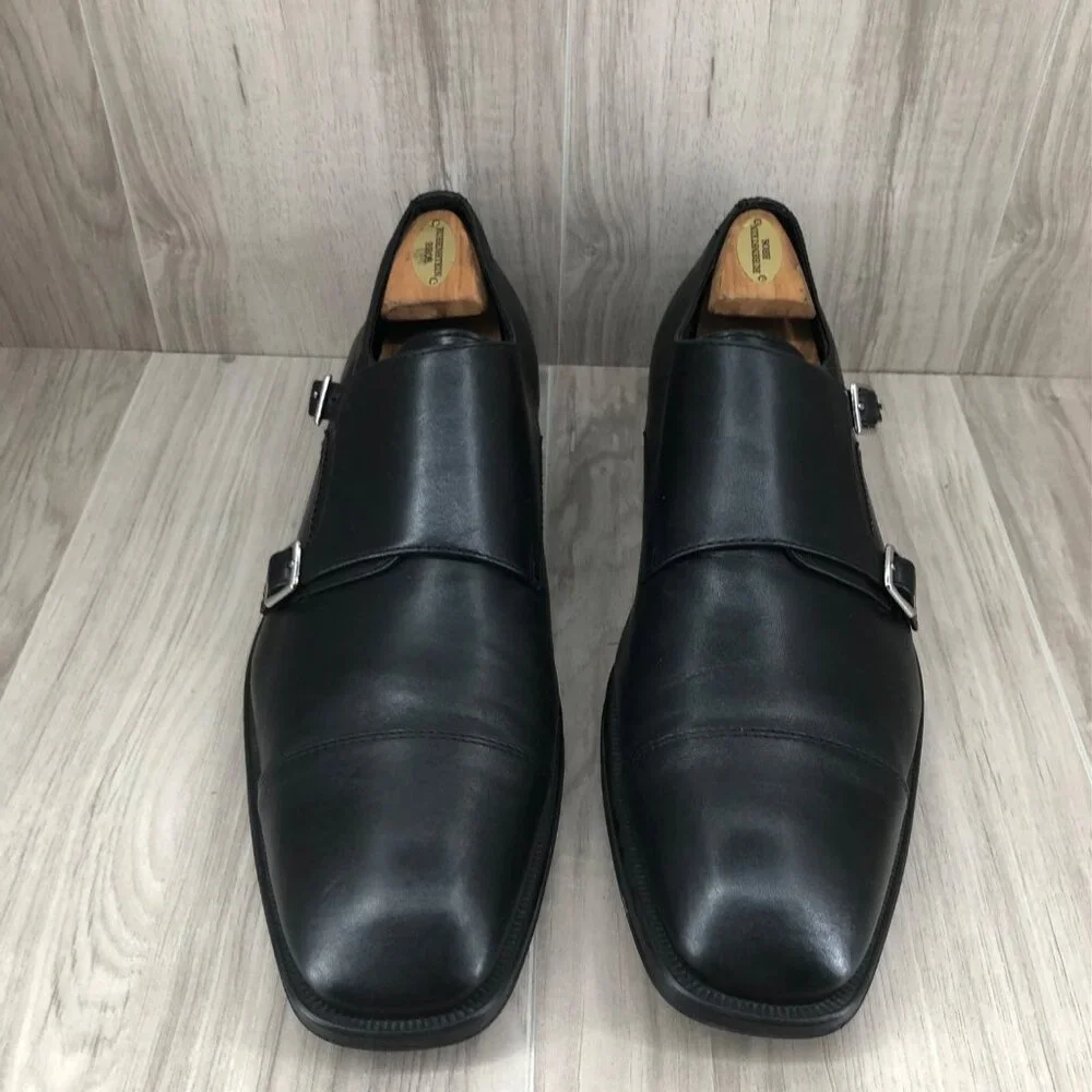 Johnston & Murphy Monk Strap Shoes Mens 12M Black Leather Buckle Dress Shoes